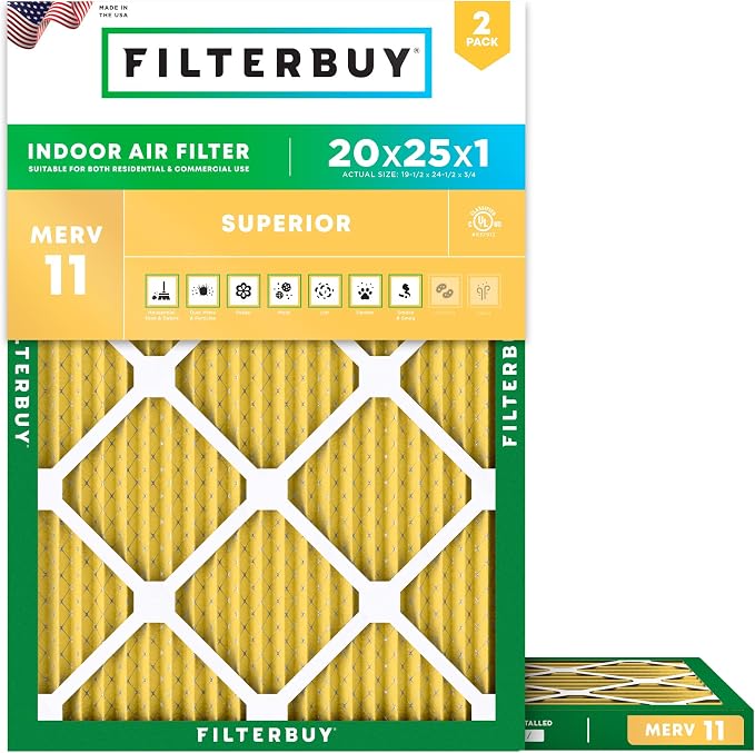 Filterbuy 20x25x1 Air Filter MERV 11 Superior Pet & Allergy Defense, by Filterbuy
