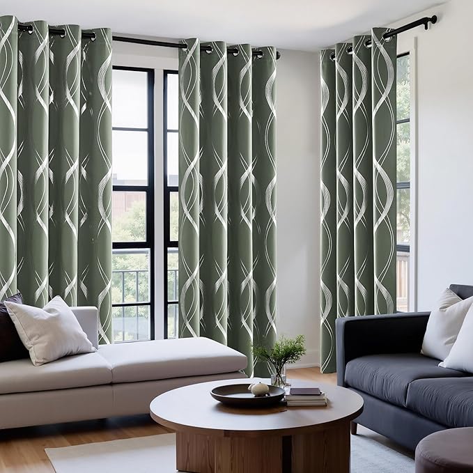 NICETOWN 100% Blackout Greyish Green Blackout Curtain Panels - Image 4