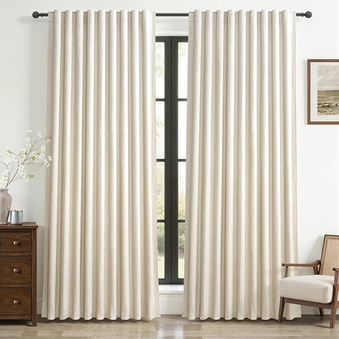 Cute Blackout Curtains 60 Inches Extra Wide Linen 96 Inch Length by QJMYDECO