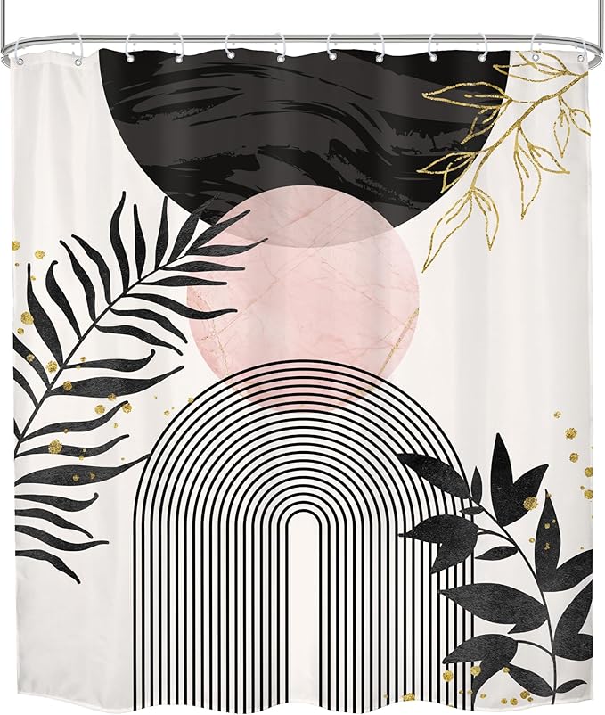 Black Pink Boho Shower Curtain Mid Century Modern Abstract Bohemian Minimalist - Image 8