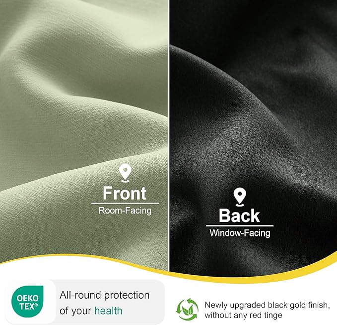 NICETOWN Coconut Green 100% Blackout Chenille Curtains - Image 6