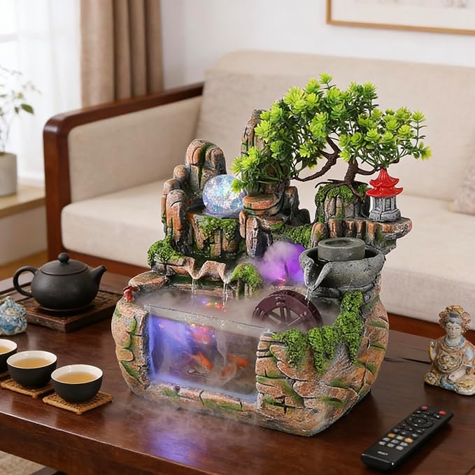 11.81" Creative Desktop Fountain Waterfall Bonsai w/LED Lights & Atomizer - Image 8