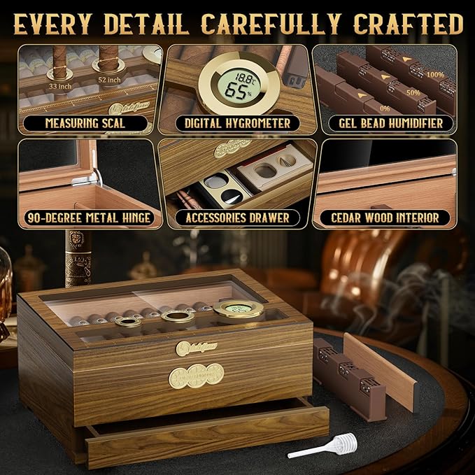 Cigar Humidor, Glass Top Desktop Cigars Case - Image 3