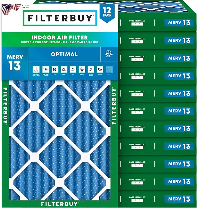 Filterbuy 14x25x2 Air Filter MERV 13 Optimal Smoke & Allergy Defense, by Filterbuy
