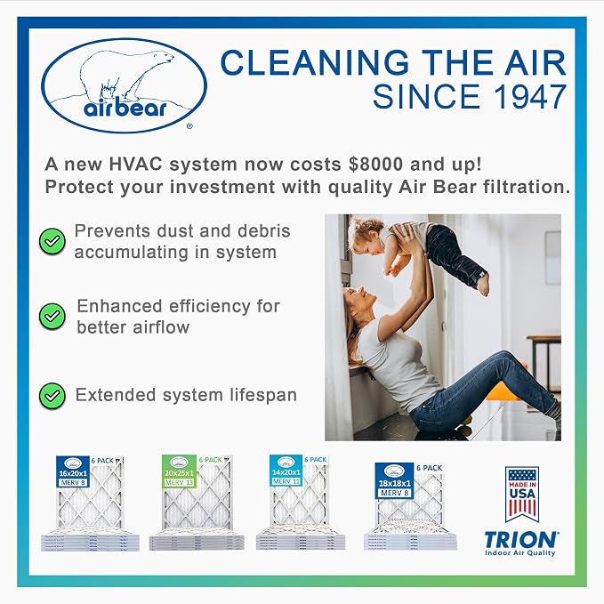 16x25x3 Air Filter MERV 11 TRION Air Bear Pleated HVAC Air Filter Replacement - Image 8