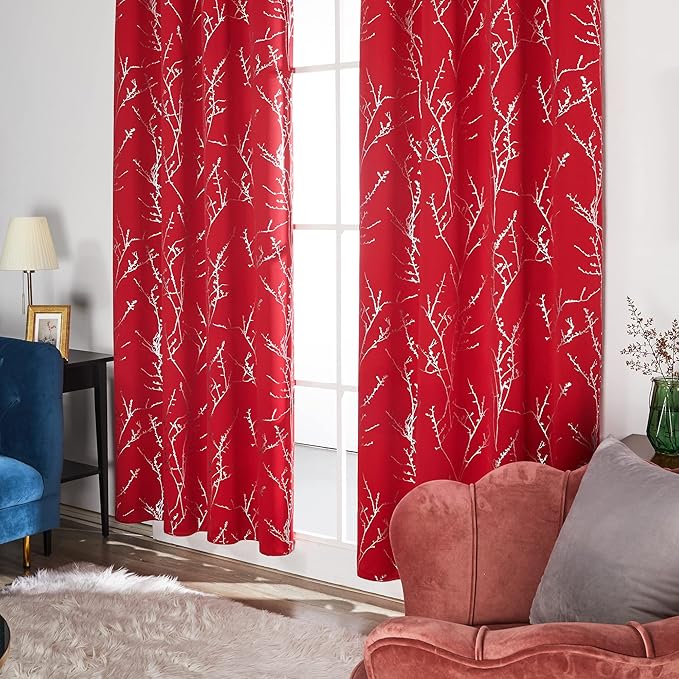 Deconovo Christmas Red Curtains, Soundproof Curtain, 52 x 108 Inch Long - Image 4