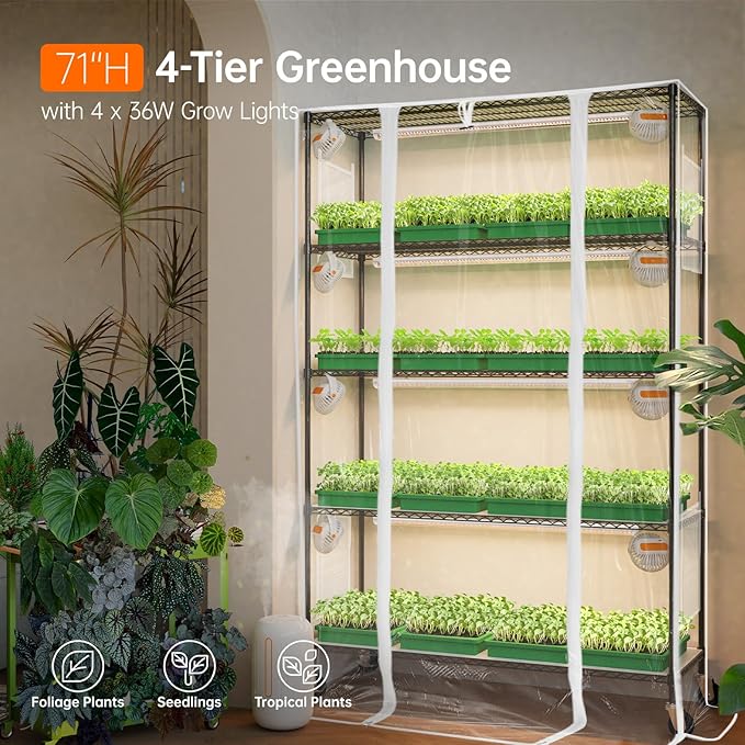 Bstrip Indoor Greenhouse with Grow Light, Plant Shelf with 4 Pack T8 Full - Image 2