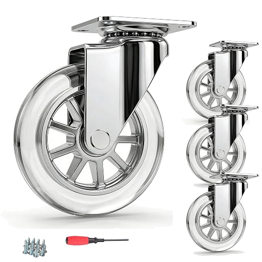 4” Casters Wheels Set of 4, Swivel Castors, Heavy Duty Clear Wheels by YAEMIKY