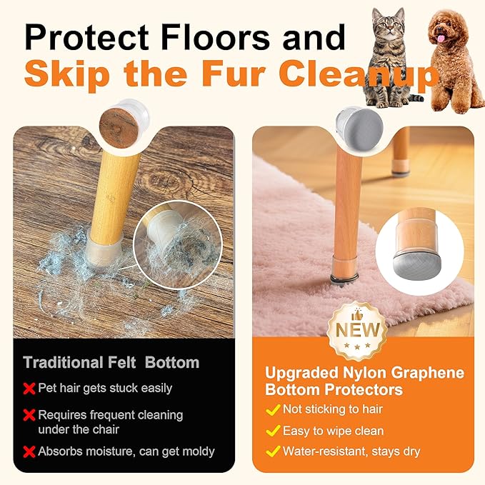 Chair Leg Floor Protectors for Hardwood Floors – Smooth Nylon Base Won’t Trap - Image 2