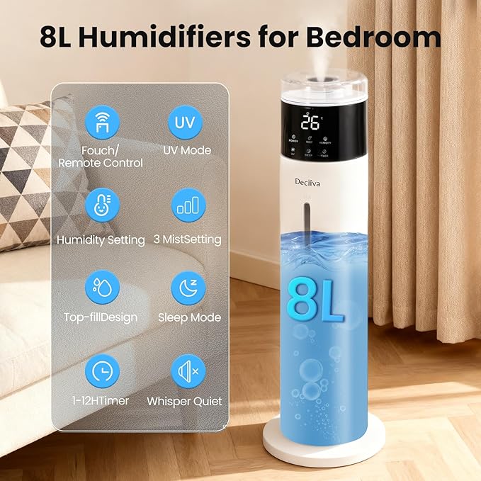 Large Humidifier for Bedroom, 8L/2.1Gal Ultrasonic Cool Mist, Remote control - Image 3