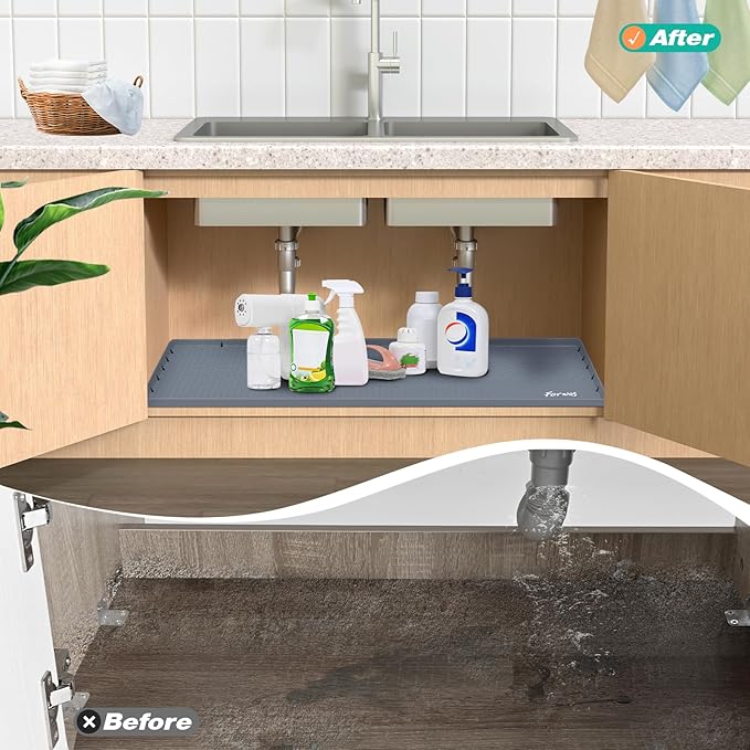 Waterproof Under Sink Mat 34" x 19", Silicone Cabinet Liner, Rubber Protector - Image 6