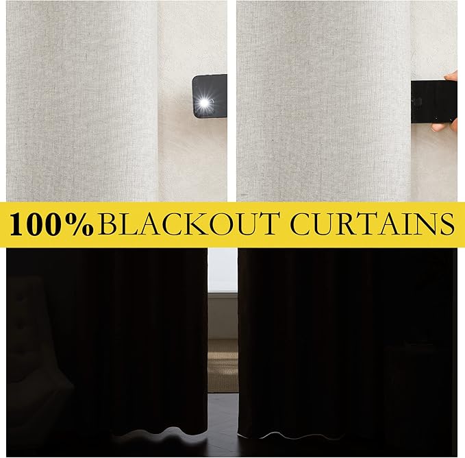 NICETOWN 100% Absolutely Blackout Linen Curtains - Image 3