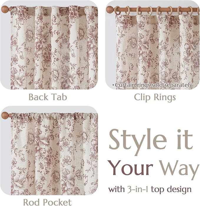 jinchan Linen Blend Curtain Floral Curtains - Image 4
