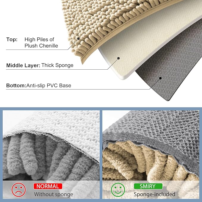 Smiry Luxury Chenille Toilet Rugs U-Shaped 24x20, Soft Absorbent Non-Slip - Image 5