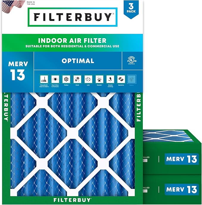 Filterbuy 24x25x4 Air Filter MERV 13 Optimal Smoke & Allergy Defense, by Filterbuy