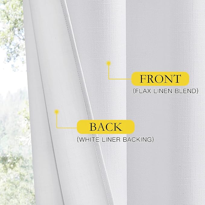 NICETOWN White Linen Curtains, 62 inches Width Each Panel, 120 inches Length - Image 5
