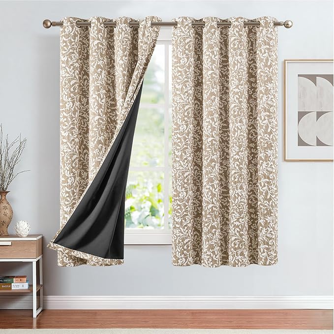 Vangao Taupe 100% Blackout Curtains 63 Inch Length - Image 2