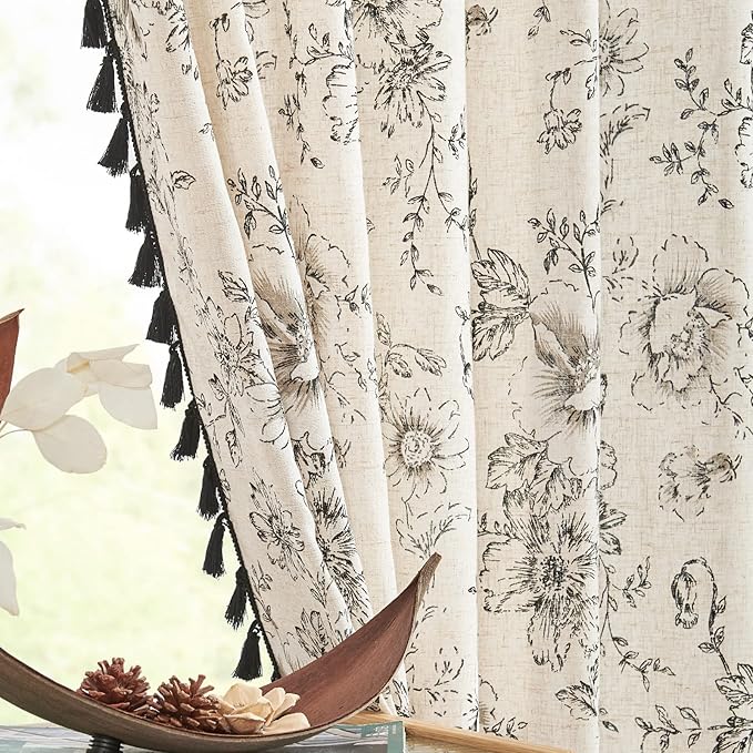 JINCHAN Linen Curtains Floral Curtains Living Room 96 Inch Long Printed - Image 7