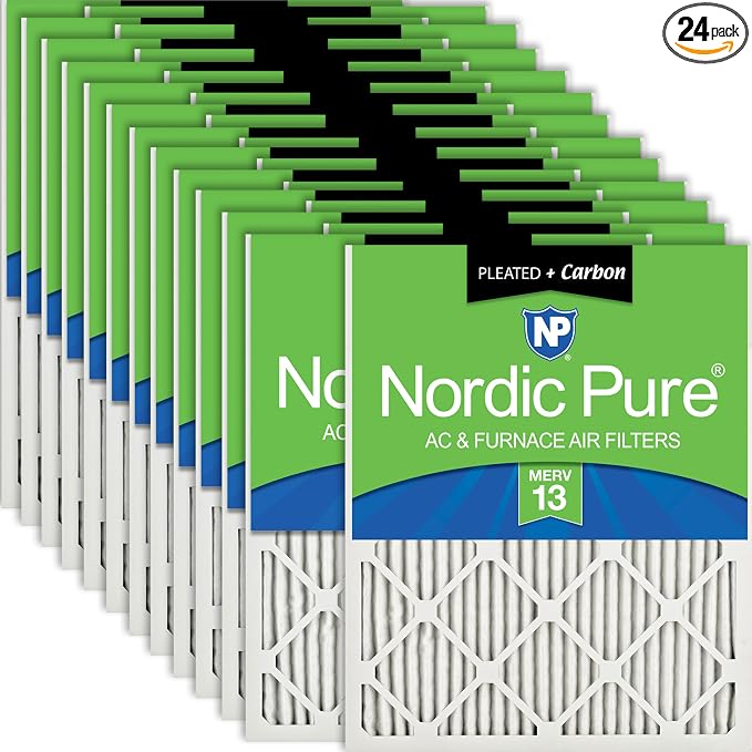 Nordic Pure 20x25x1 Pleated Pleated MERV 13 Plus Carbon Air Filters 24 Pack | by NordicPure