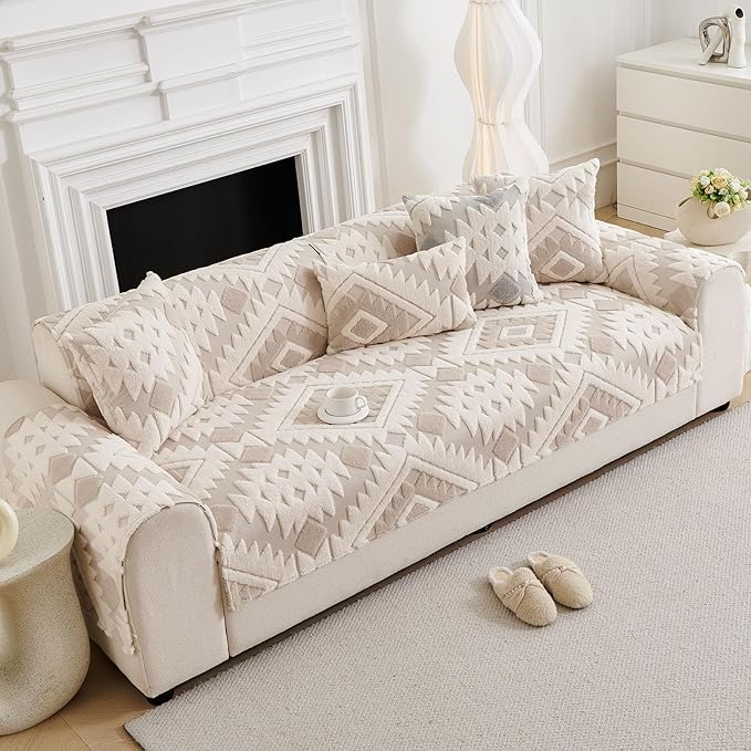 Boho Plush Couch Covers for Sofa Washable, Fuzzy Soft Couch Cover for Sectional - Image 4