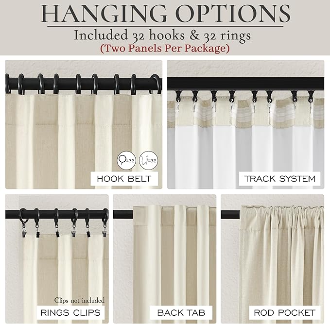 Linen Blend Cream Colored Curtains 102 Inches Long - Image 4