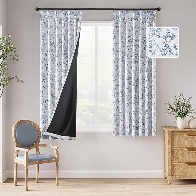 jinchan Pinch Pleated 95% Blackout Floral Curtains, Printed Flower Room by JINCHAN