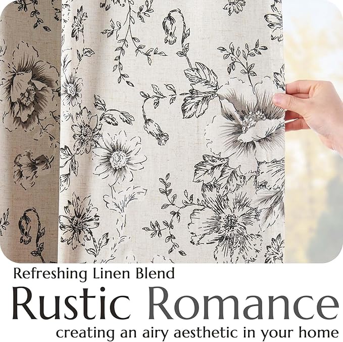 jinchan Blackout Linen Blend Curtain Floral Blackout Curtains - Image 4