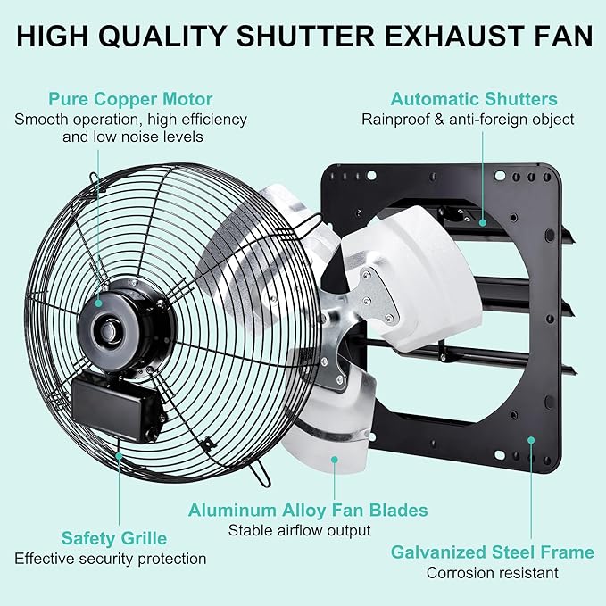 14 Inch Shutter Exhaust Fan for Greenhouse, Chicken Coop Ventilation, 1088 CFM - Image 6
