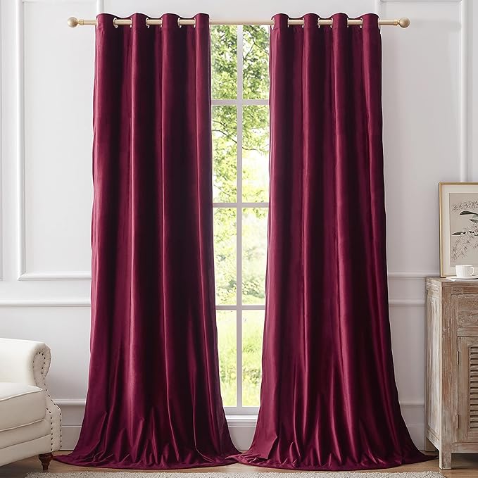 Christmas Burgundy Decorative Velvet Curtains 102 inches Elegant Living Room by ModernShinyVelvetCurtains
