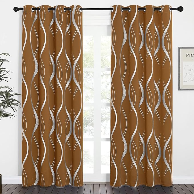 NICETOWN Gold Brown Blackout Fall Pattern Curtains - Image 2