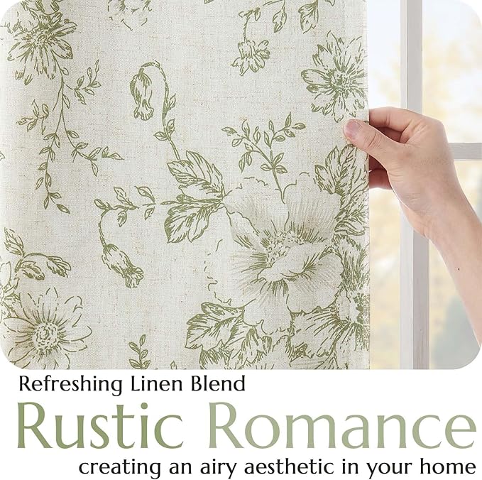 jinchan Blackout Curtains Linen Blend Floral Curtain - Image 5