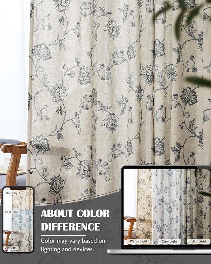 jinchan Linen Curtains Floral Curtain 84 Inch Length - Image 7