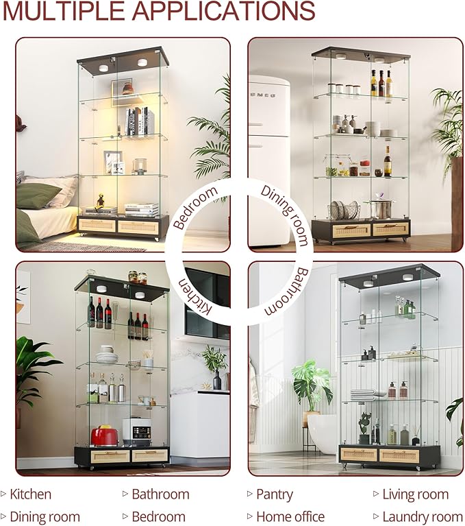 Yoluckea 4 Tier Glass Display Cabinet - Image 6