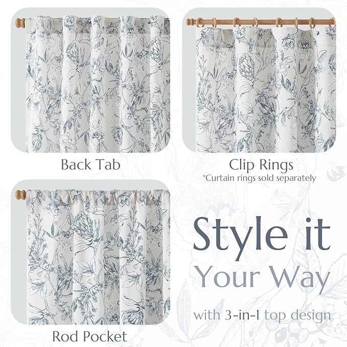 jinchan Floral Curtains 84 Inches Long Blue Flower Linen Farmhouse Curtain - Image 4