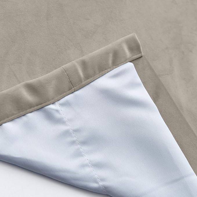 ChadMade Blackout Lined Premium Velvet Curtain Gray Beige 84Wx102L Inch - Image 5