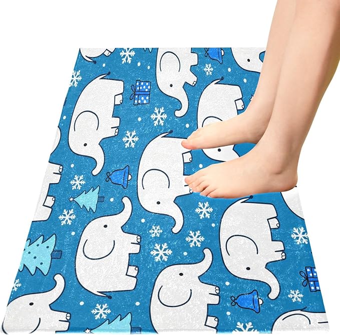 White Elephant Snowflake Blue Christmas mats Non Slip Anti-Mold Bath Rugs - Image 4