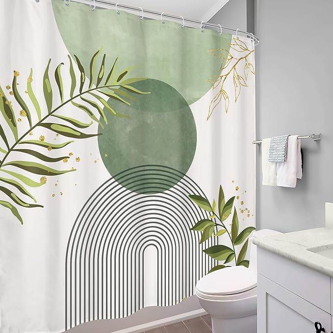 Sage Green Boho Shower Curtain 72Wx84H Extra Long Modern Abstract Bohemian - Image 4