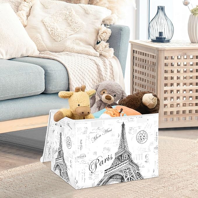 Kigai Paris Eiffel Tower Lidded Home Storage Bins, Foldable Storage Basket - Image 5