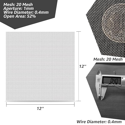 AMZDEPOT 4 Pack 12x12 Inch Wire Mesh, 20 Mesh Stainless Steel Mesh, Never Rust - Image 2