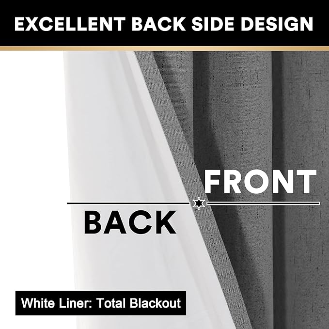 PrinceDeco Blackout Curtains 64" Long 2 Panels Set 100% Blackout Curtains - Image 4