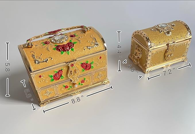 Retro Jewelry Box Arched Vintage Rectangular Metal Chest Necklace Ring Earrings - Image 3