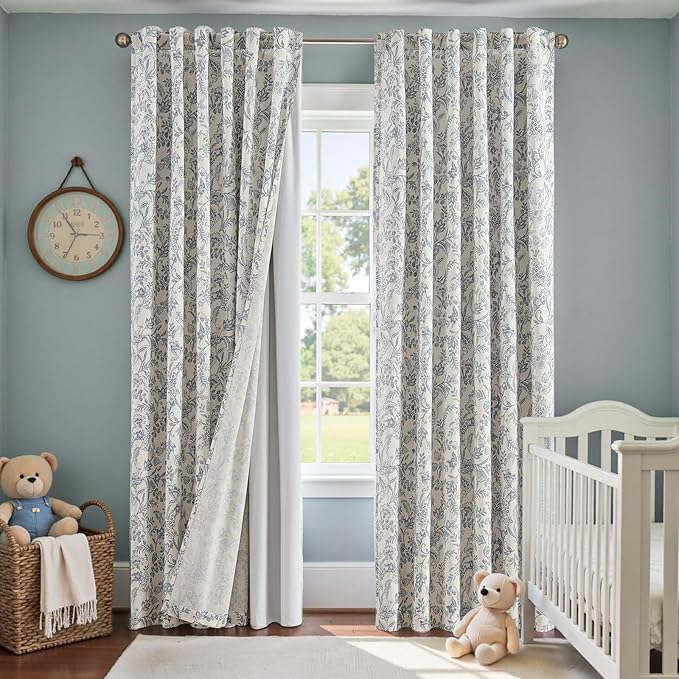 Vangao Linen Curtains with Detachable Blackout Liners Floral Curtains - Image 2