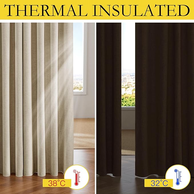 NICETOWN Cream 100% Blackout Linen Curtains 45 inch Long Burg - Image 3
