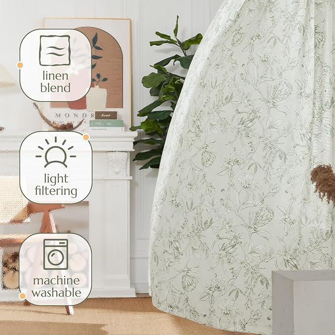 jinchan Floral Curtains 108 Inch Length Sage Green Flower Linen Farmhouse - Image 7