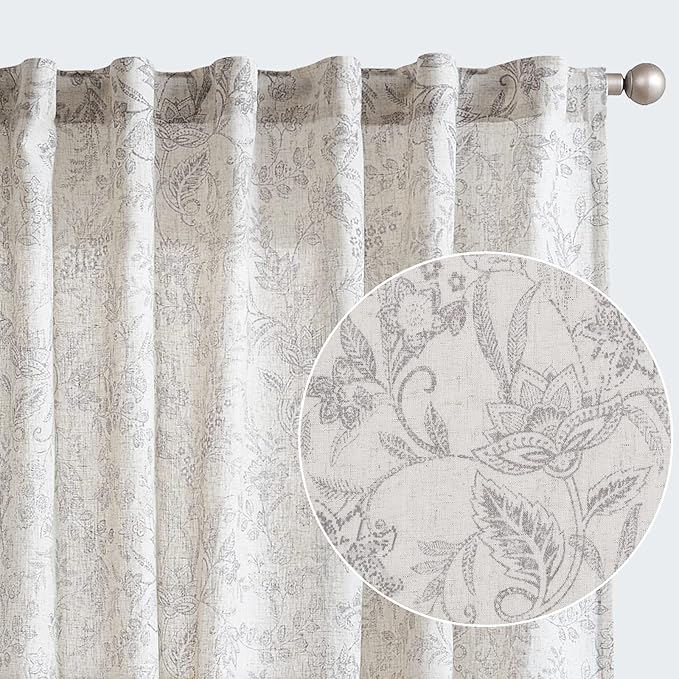 Vangao Floral Linen Curtains for Living Room 96 Inches Long Purple Grey by Vangao