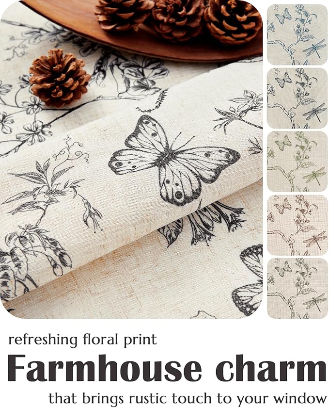 jinchan Floral Linen Curtains for Living Room 84 Inch Length Butterfly Curtain - Image 8