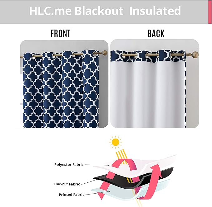 HLC.ME Lattice Print Blackout Window Curtains - Image 3