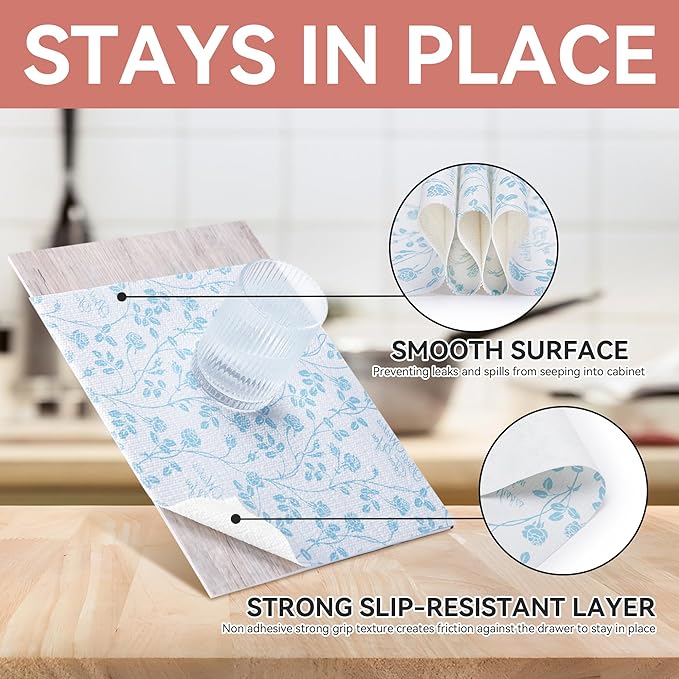 RAY STAR Shelf Liner, 12 Inch x 10 Feet Non Adhesive Floral Kitchen Cabinet - Image 3