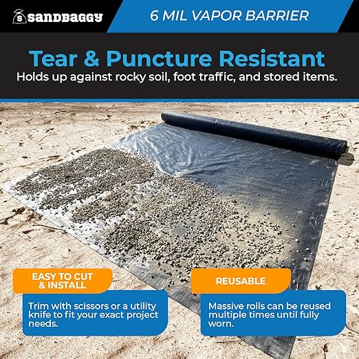 Sandbaggy 10 ft x 100 ft Vapor Barrier 6 Mil | Polyethylene | Black Plastic - Image 6