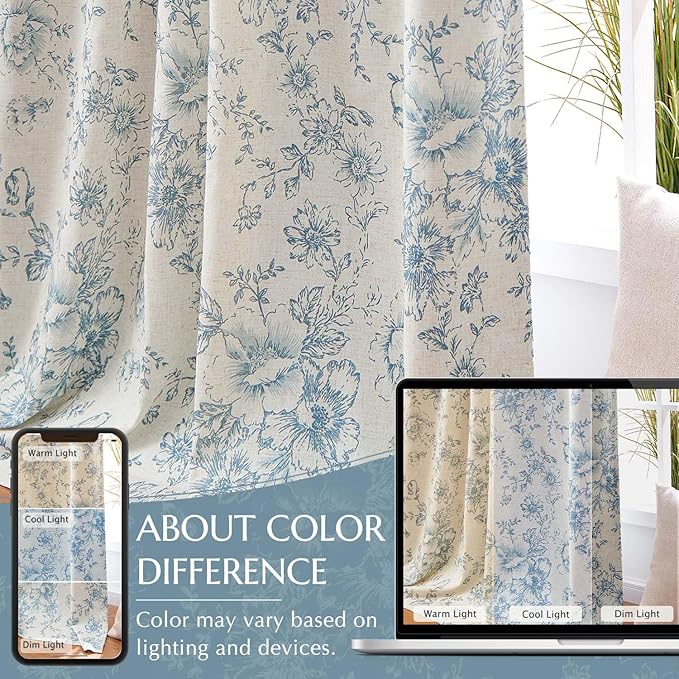 jinchan Blackout Linen Blend Curtain Floral Blackout Curtains - Image 6